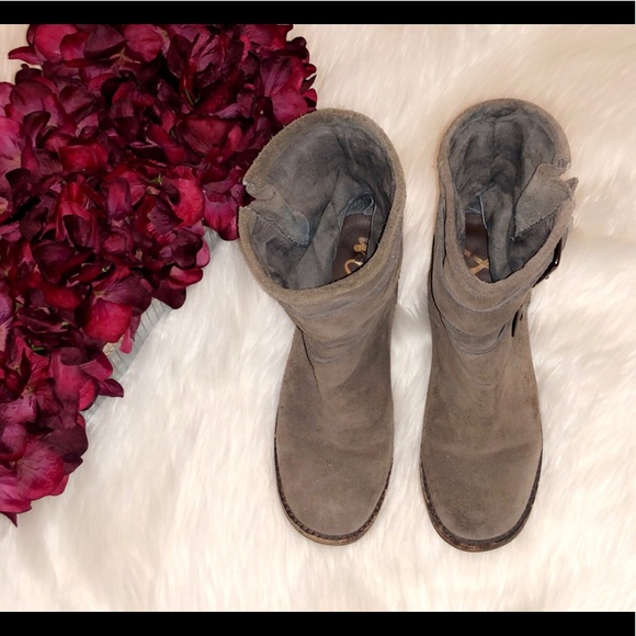 SAM EDELMAN Gray Suede Heel Ankle Booties - Picture 3 of 6
